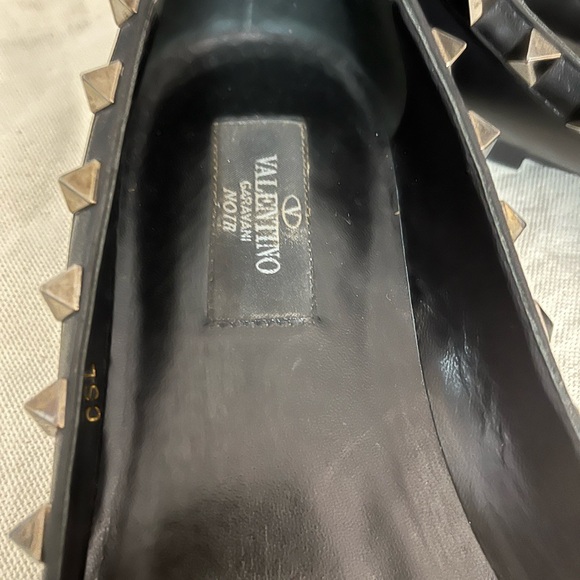 Valentino Noir Women’s Black Leather Gunmetal Rock Stud Pointed Toe Flats - Picture 3 of 7